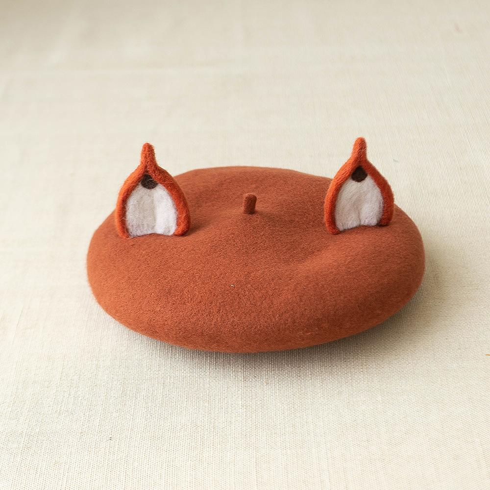 

Versatile Style Hat Cute Animal Ears Solid Color Womens Classic Newsboy Hat Fox
