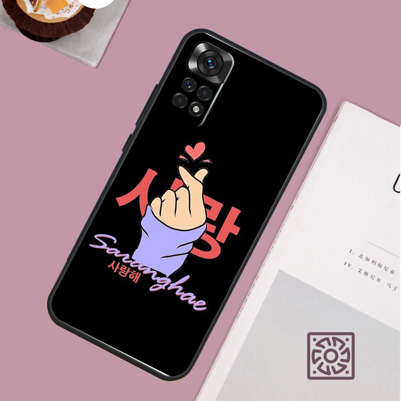 Cute Korean Saranghae I Love You Case For Xiaomi Redmi Note 14 Pro 13 12 11 10 15 Pro Plus Redmi 15C 15 14C 13C 10C 12C Cover