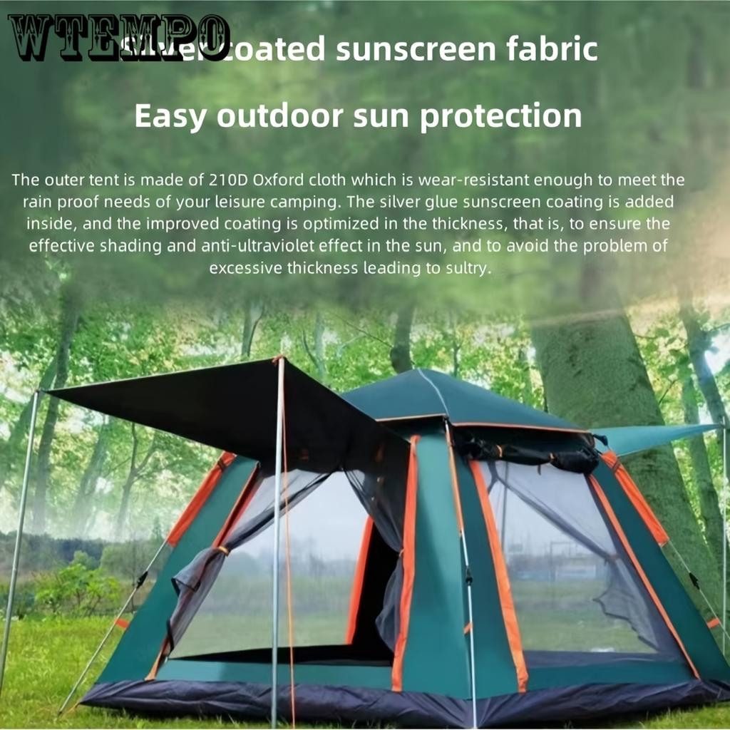 Waterproof Portable Camping Tent - Easy Setup, Durable Oxford Fabric, Alloy Poles, Zip Closure - Dark Green Automatic Multi-beach Thickened Rain Proof