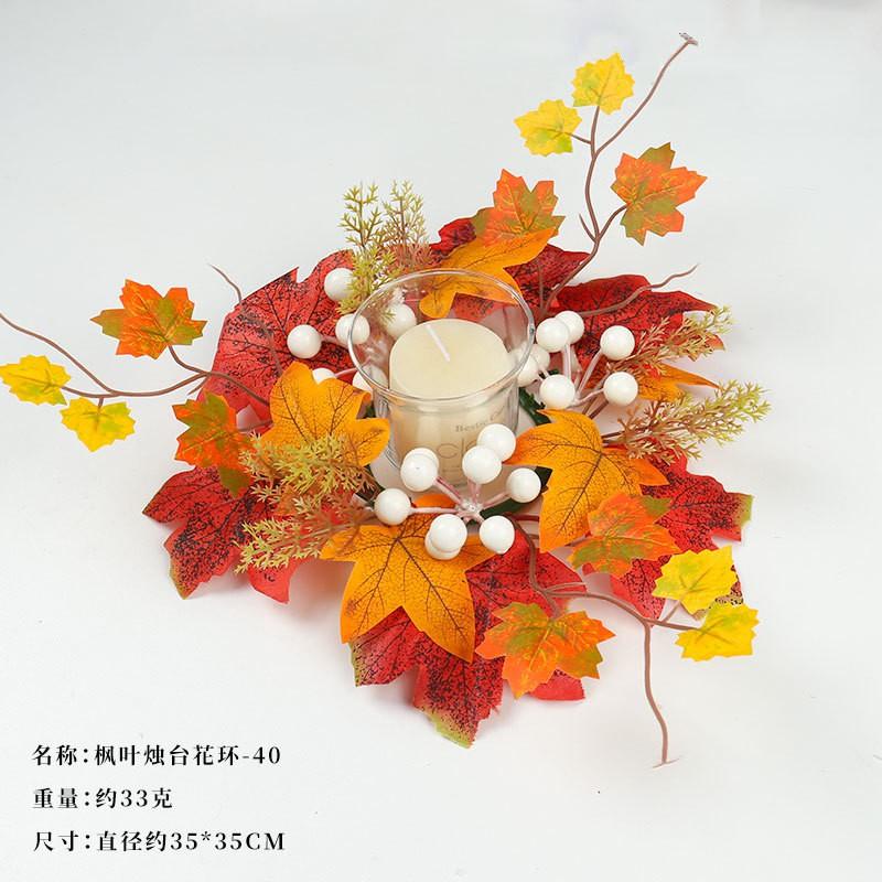 Artificial Wreath With Pumpkin Berries Candle Holder Halloween Thanksgiving Table Decor
