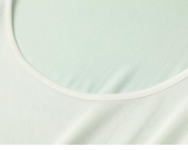 Top Pijama 100% Mătase de Dud cu Decolteu Rotund Jos și Mâneci Dreptate de Nouă Puncte - Tricou Subțire de Vară pentru Femei