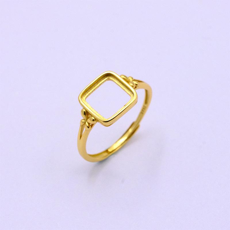 

S925 Gold Plated Sterling Silver Four-Sided Open Ring Setting for Women - Classic Silver Jewelry Accessory Open Adjustable