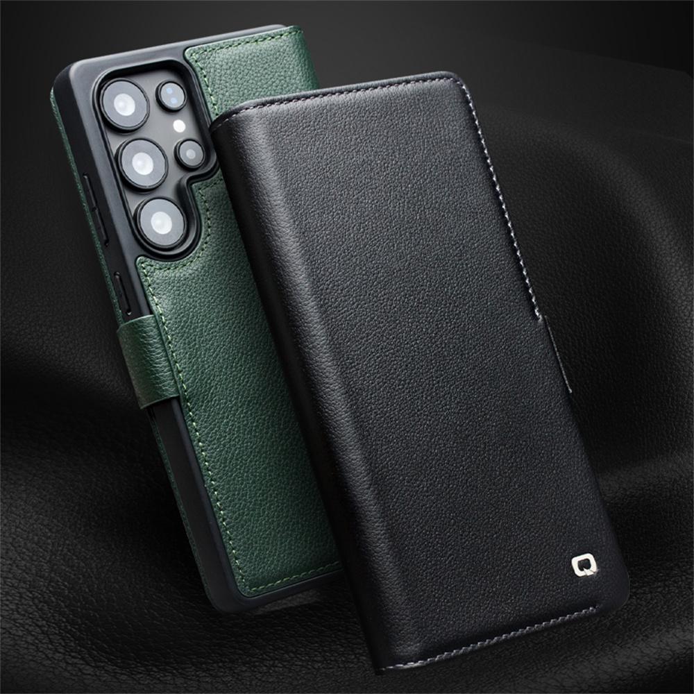 QIALINO For Samsung Galaxy S25 Ultra Lommebokdeksel Ekte Kuskinn Flip Stativ Telefondeksel