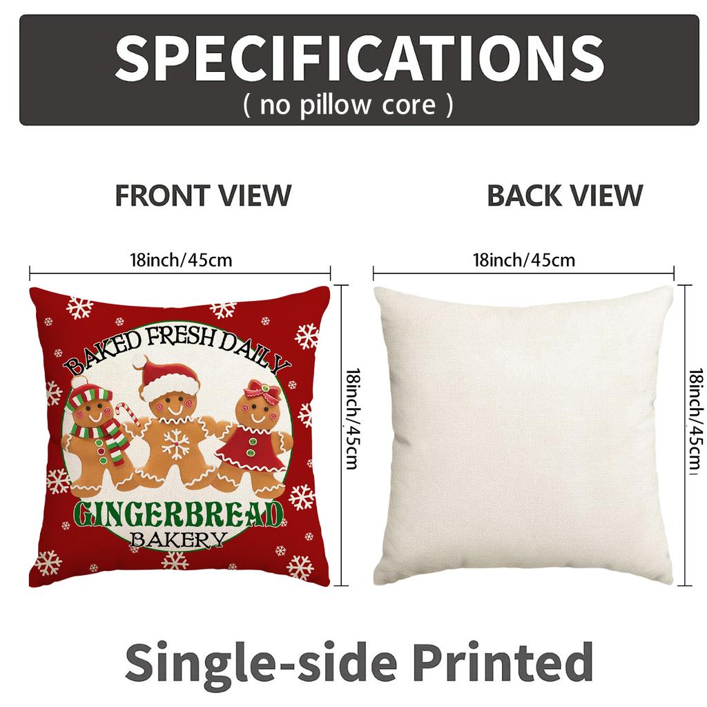 1/4Pcs Red Christmas Pillowcases, Hot Cocoa Gingerbread Bakery Design Cushion Covers, Farmhouse Christmas Decorations