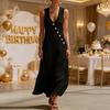 Vestidos Maxi de Verano para Mujer Casual sin Mangas Cuello en V Vestido de Playa Suelto de Tirantes con Botones y Bolsillos