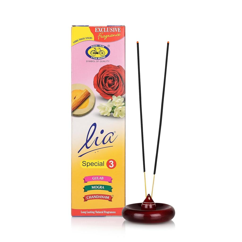 Lia 3 In 1 Assorted Pack Agarbatti With Gulab Mogra Chandanam Fragrance Ideal For Meditation Home Puja Pack of 3