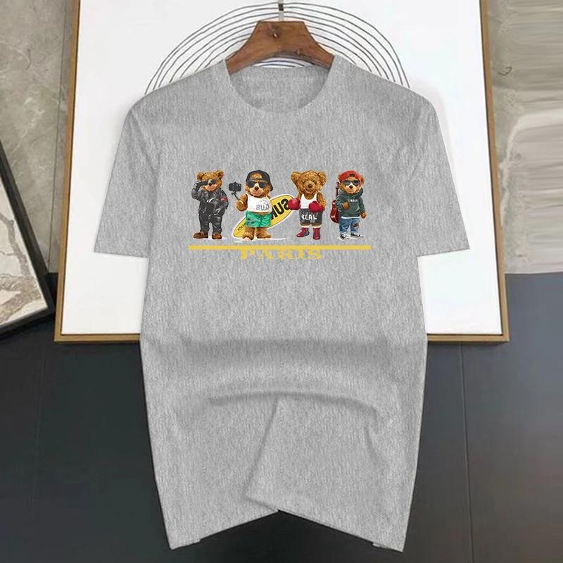 Luxury Brand Paris Bear France Print T Shirt For Man Summer Vintage Unisex Oversized T-shirt Y2k Tops Short Sleeve Men's