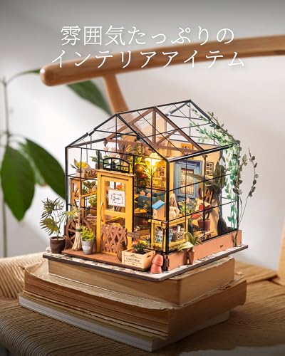 ROBOTIME Miniature House, Dollhouse DIY Kit, Miniature Model Kit with LED Lights, Figures, Accessories, DIY Craft Toy for Kids and Adults, Christmas,