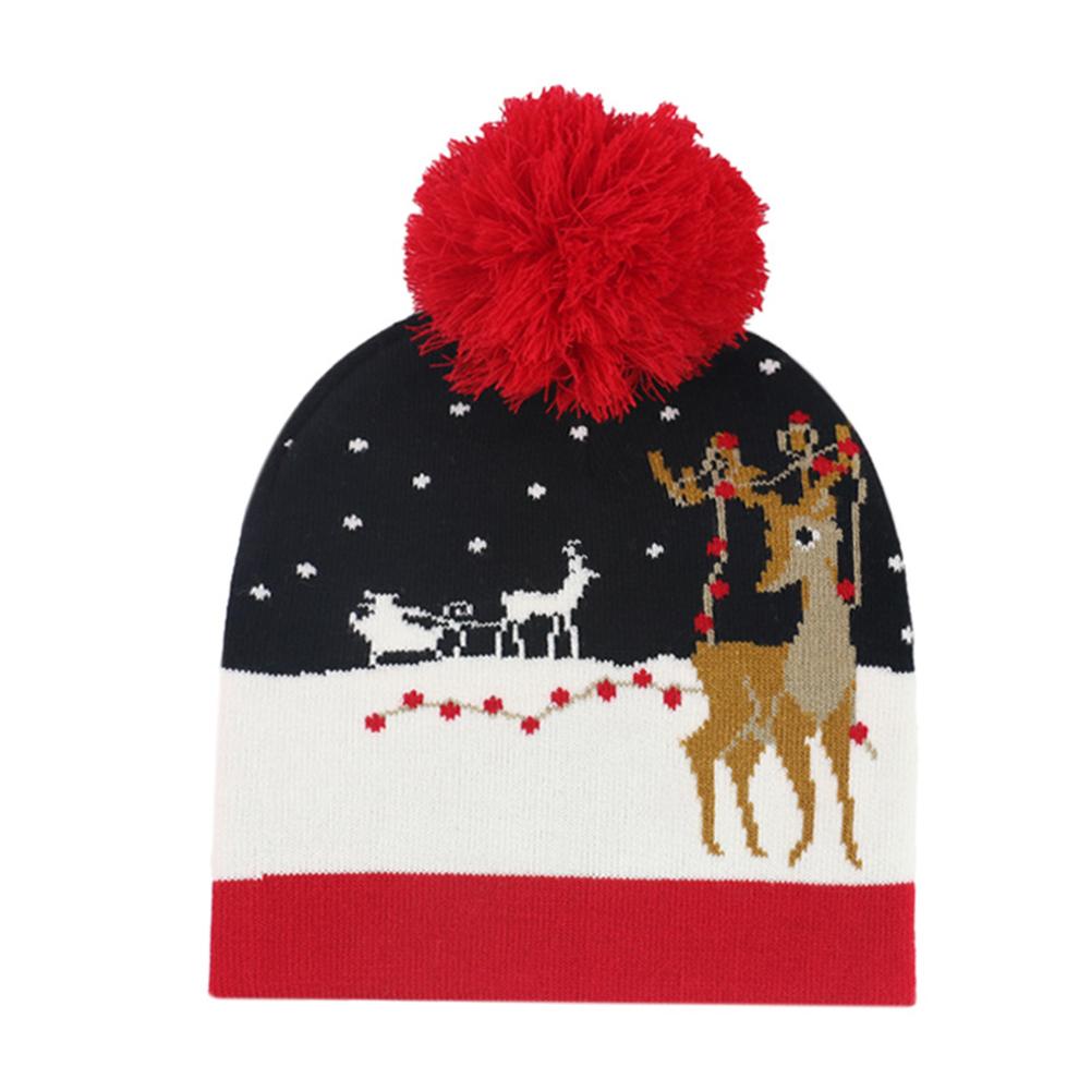 Christmas Unisex Winter Knitting Hat Wool Ball Snowman Snowflake Elk X-mas Tree Beanies
