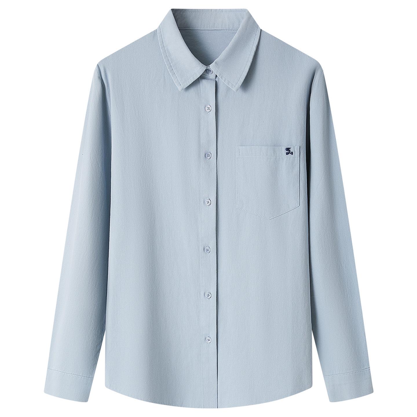 Women s Long Sleeve Brushed Cotton Lapel Shirt - 2026 Spring Loose Fit Top XXL небесно-голубой