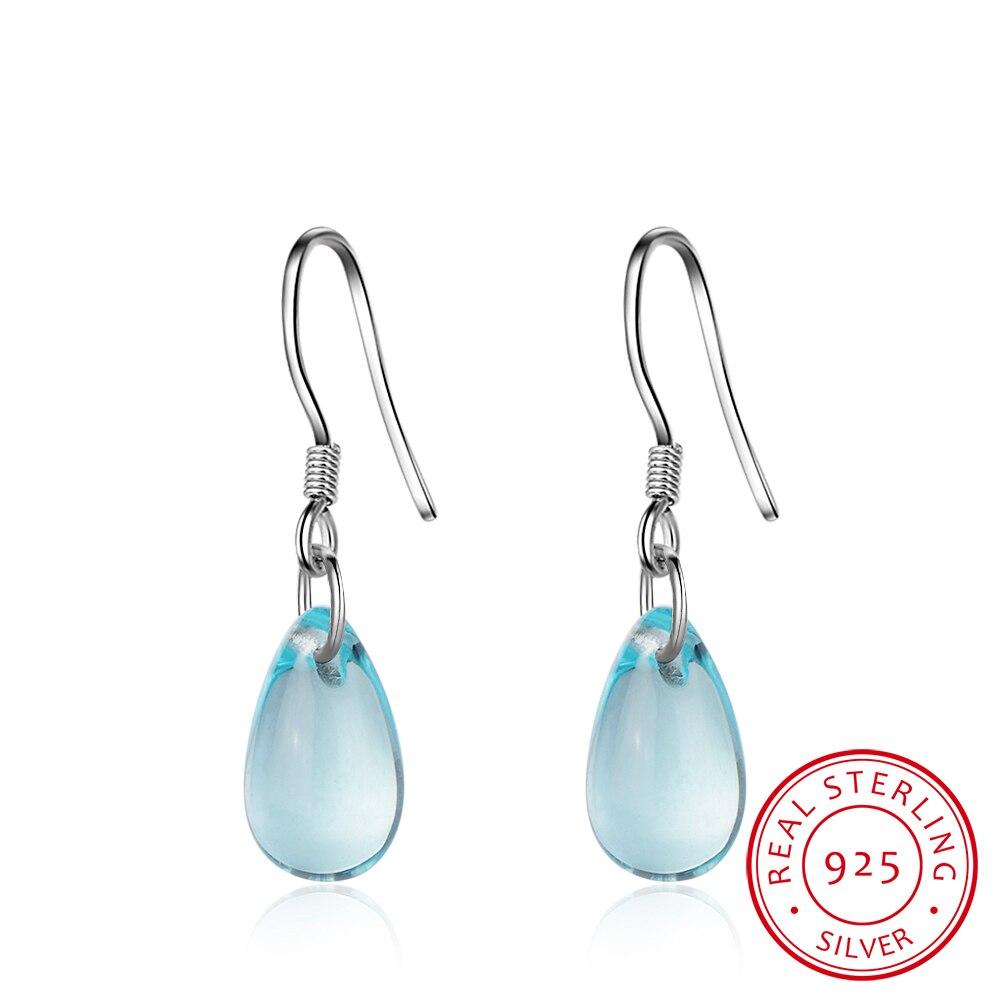 Literární náušnice s modrým křišťálem ve tvaru kapky vody pro ženy, náušnice ze sterlingového stříbra 925, Boucle D 'Oreille S -E666