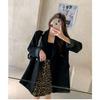 Women's Trendy Khaki & Black Loose Suit Top - Slimming Korean Style for Spring/Autumn