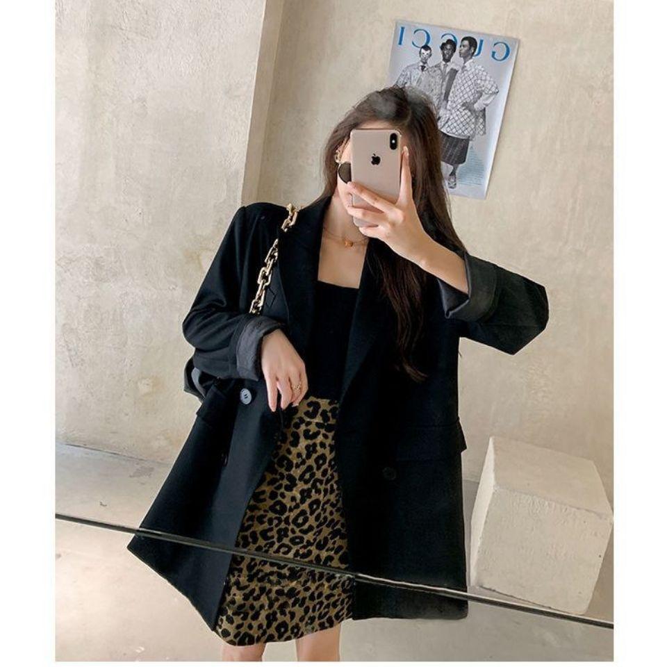 Women's Trendy Khaki & Black Loose Suit Top - Slimming Korean Style for Spring/Autumn