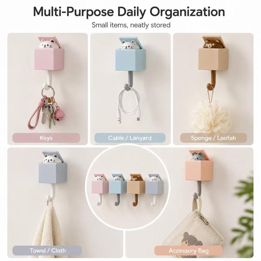 Punch Free Cute Cat Wall Hook Retractable Pop Up Wall Hanger For Keys Bags Towels