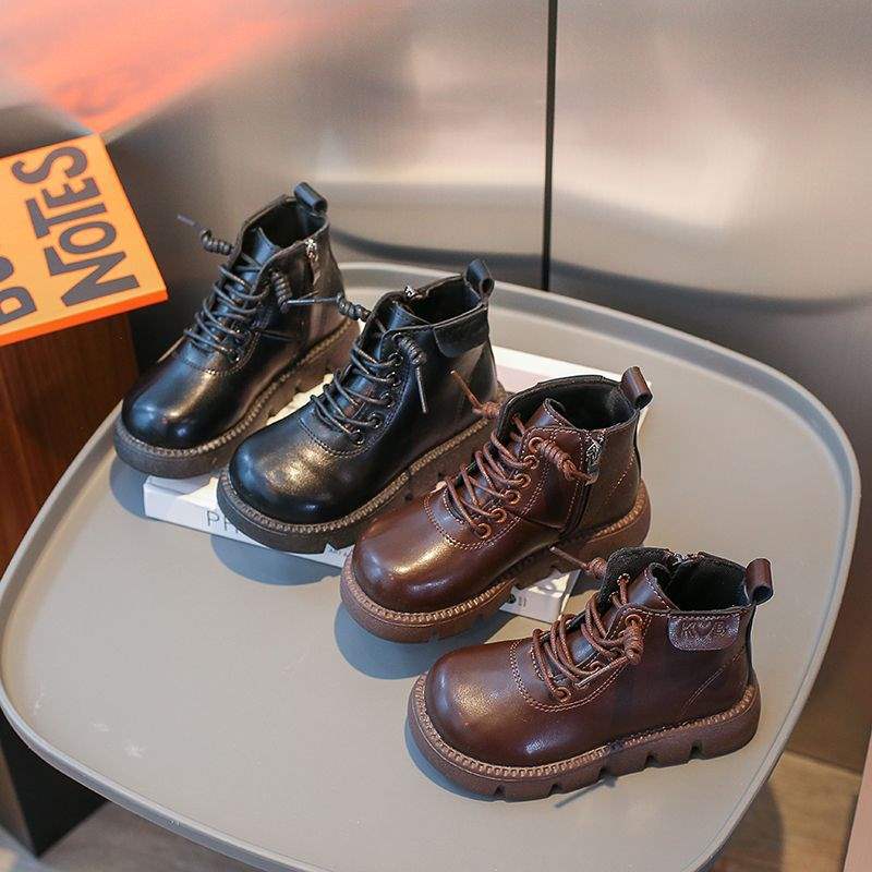 2025 new boys and girls Martin boots autumn and winter children's short boots baby non-slip leather boots British style single boots cotton shoes