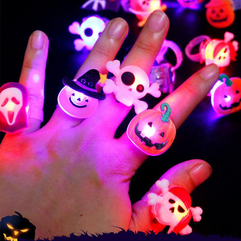 LED Luminous Halloween Rings Creative Pumpkin Ghost Skull Glowing in Dark Finger Rings Toys with Lights Christmas Party Decor