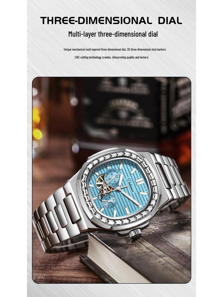 Durenwei Men's Luminous Nautilus Automatic Waterproof Watch with Transparent Skeleton Design
