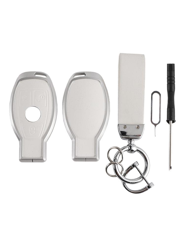 Leather Alloy Aluminum TPU Car Key White Case Cover For Benz GLC GLK CLS