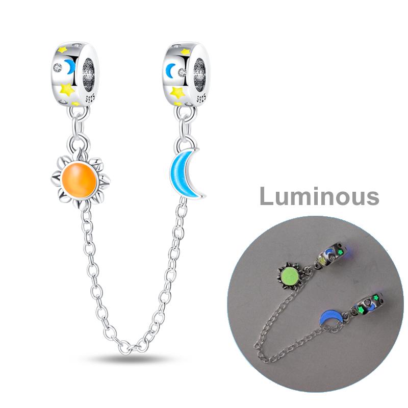 Copper Fashion Safety Chain Star Moon Inlaid Zirconium Charms Beads Fit Original Bangle Bracelet Diy Jewelry Gift