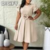 DICFY Women's Fashion Summer Spring Solid Color Print O-Neck Short Sleeve Casual Dresses