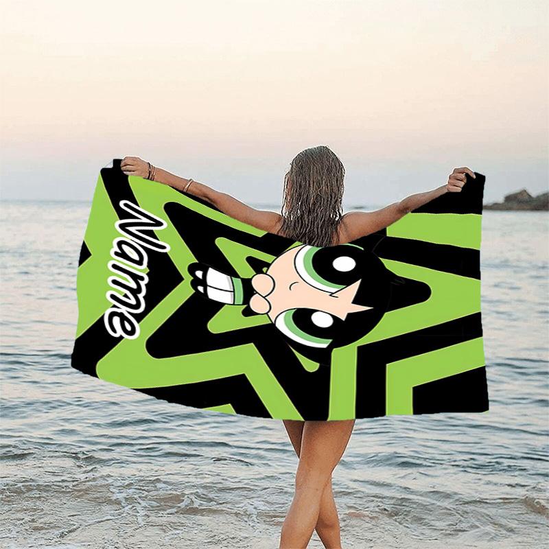 1pc The Powerpuff Girls3 Beach Towel with Custom Name, Beach/Swimming/Bath/Picnic/Camping Towel, Suitable for Seaside Beaches