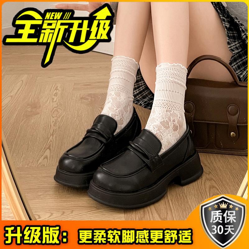 British style platform small leather shoes women's shoes spring and autumn fashion versatile height increase single shoes black one-pedal thick heel