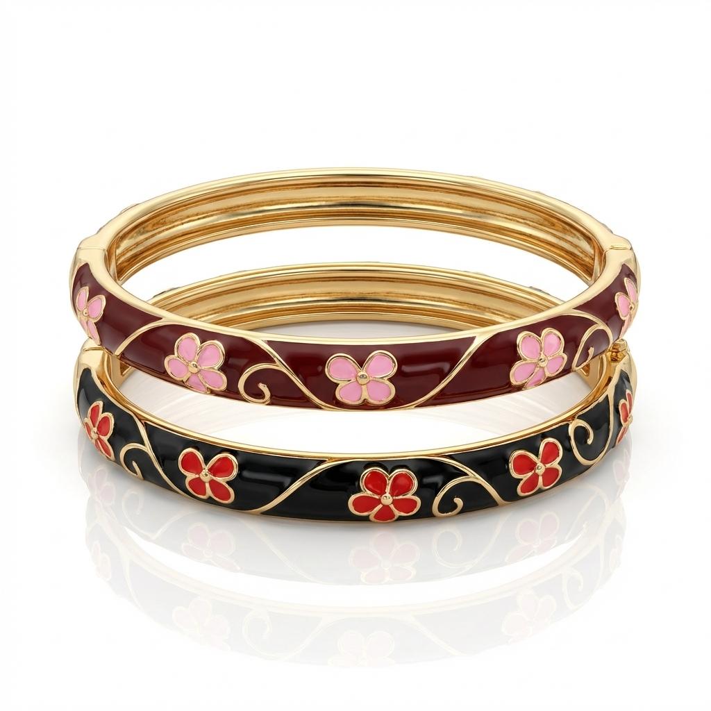 Classic Flower Thin Bangle for Women Cottagecore Enamel Floral Spring Bracelet Fashion Old Money Jewelry Gift