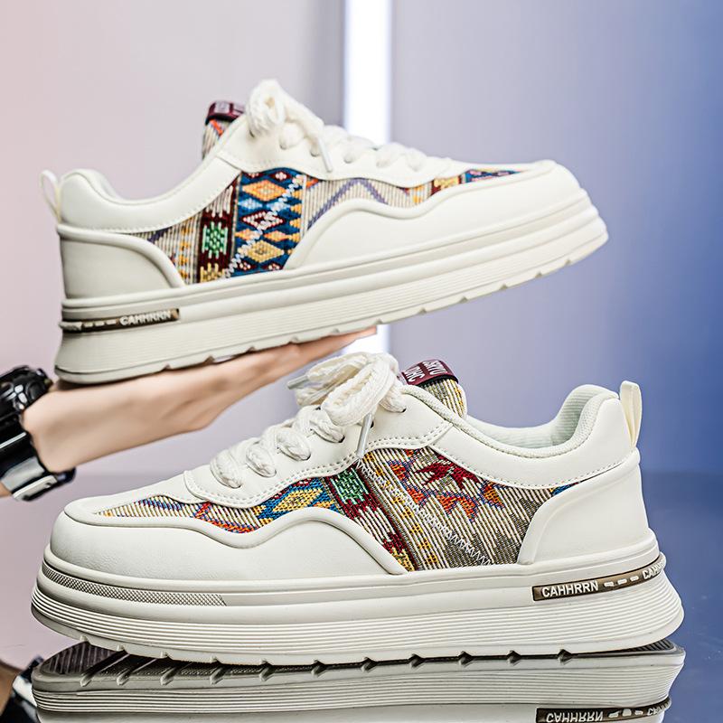 Spring Summer Shoes for Men Canvas Casual Shoes Trend Print Flat Skateboard Platform Shoes Thick-soled Sneaker