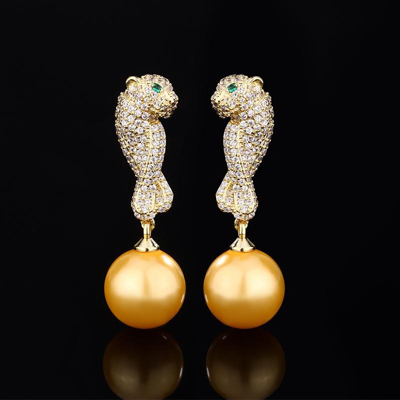 

Прикраси Мідна Основа Позолочені Вставлені Перли Леопардові Сережки Пусети Жіночі 12 мм