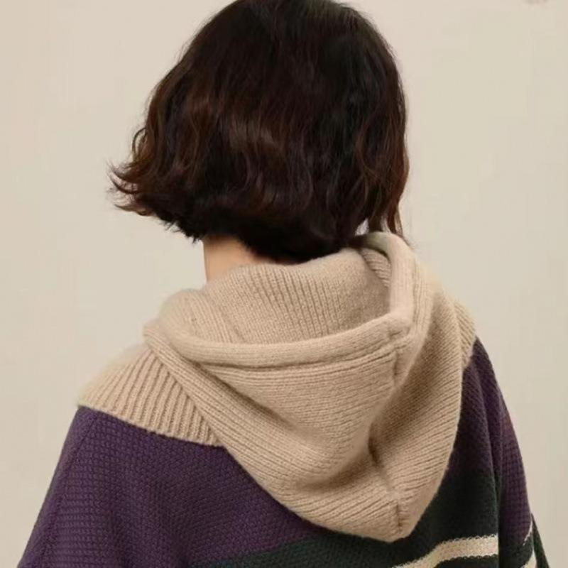 Hat Scarf Integrated Women's Autumn and Winter Warm Ear Protection Wool Hat New Scarf Integrated Shawl Knitted Hat