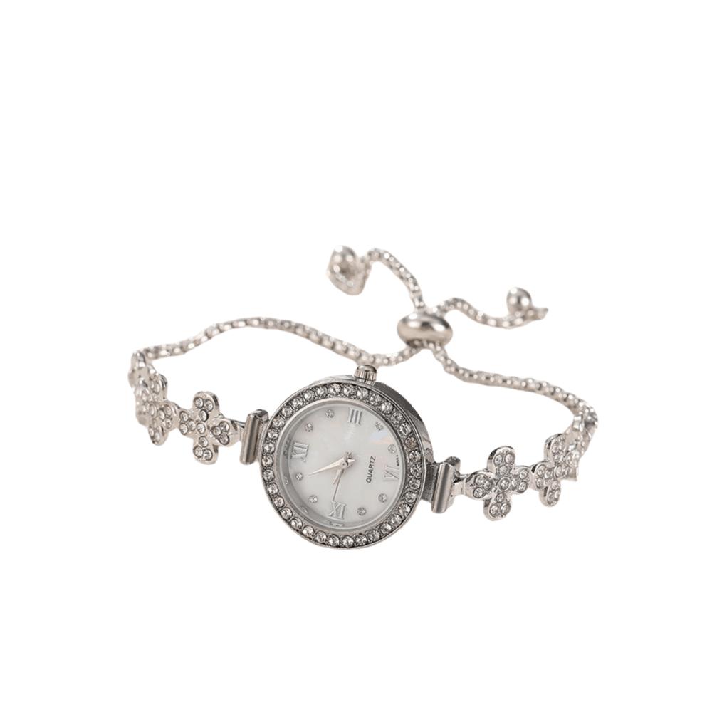 Slim Strap Ladies Quartz Watch Leaf Design Rhinestone Watch Women Quartz Watch Business Occasion серебряный