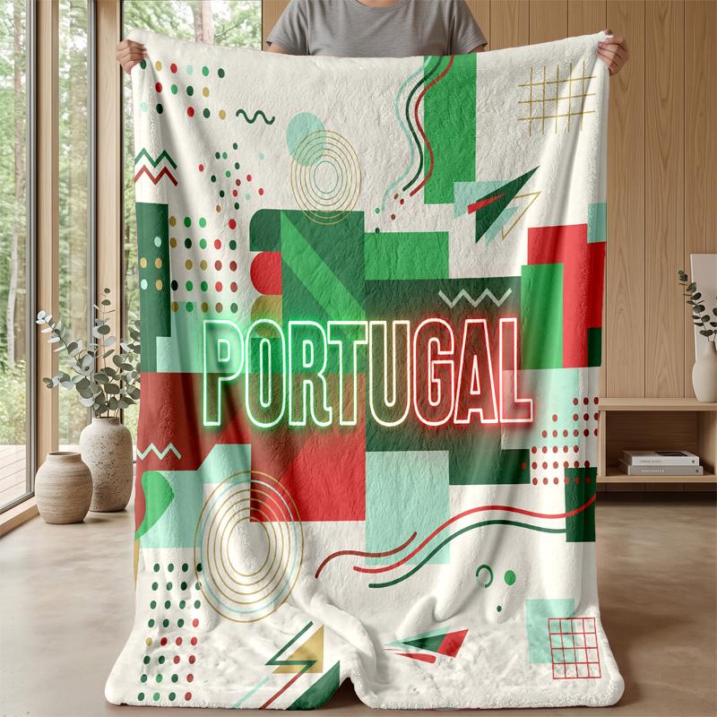 Portugal Football Printed Flannel Blanket Skin Friendly Warm Decorative Throw for Indoor Couch Bed Daily Use