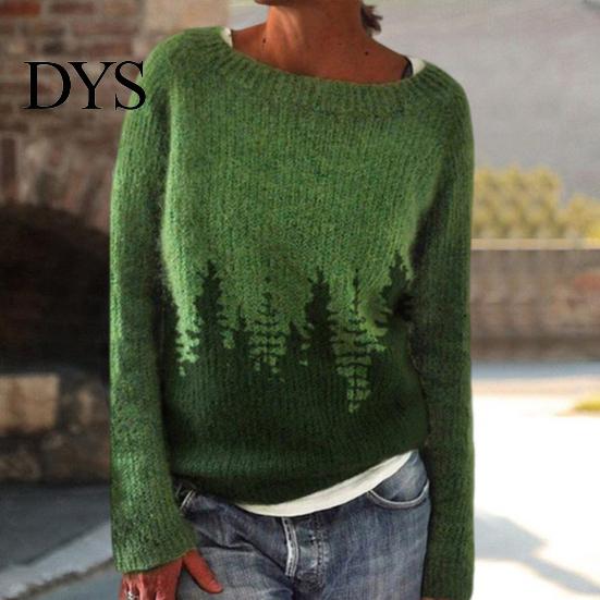 Women Jumper Winter Knitted Crew Neck Long Sleeve Color Comfortable Block Loose Fit Sweater Breathable Warm Pullover Knitwear