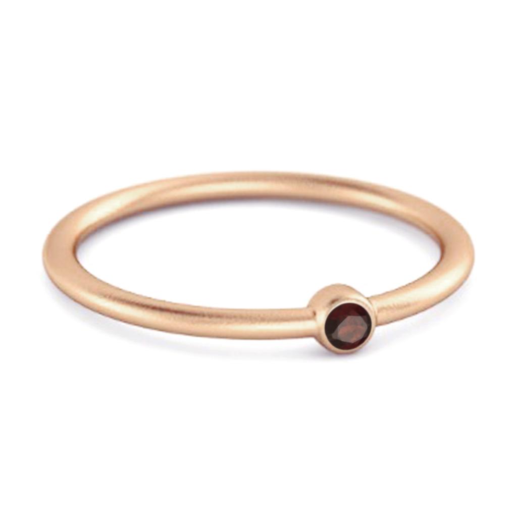 Garnet Round Minimalist Bezel Set Ring - 925 Sterling Silver Rose Gold Vermeil