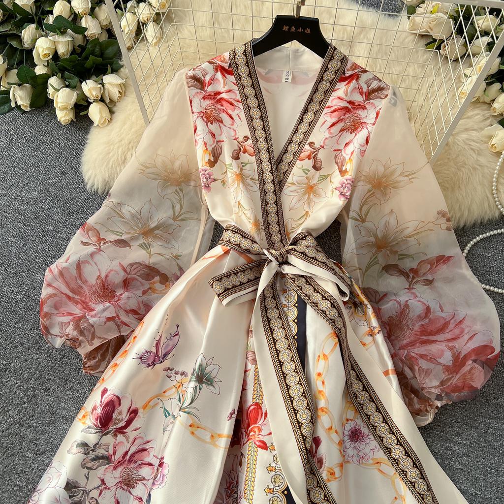 Rochie de seară elegantă vintage cu imprimeu de plasă pentru femei, rochie lungă de petrecere, casual și chic, pentru festival, Franța, nou