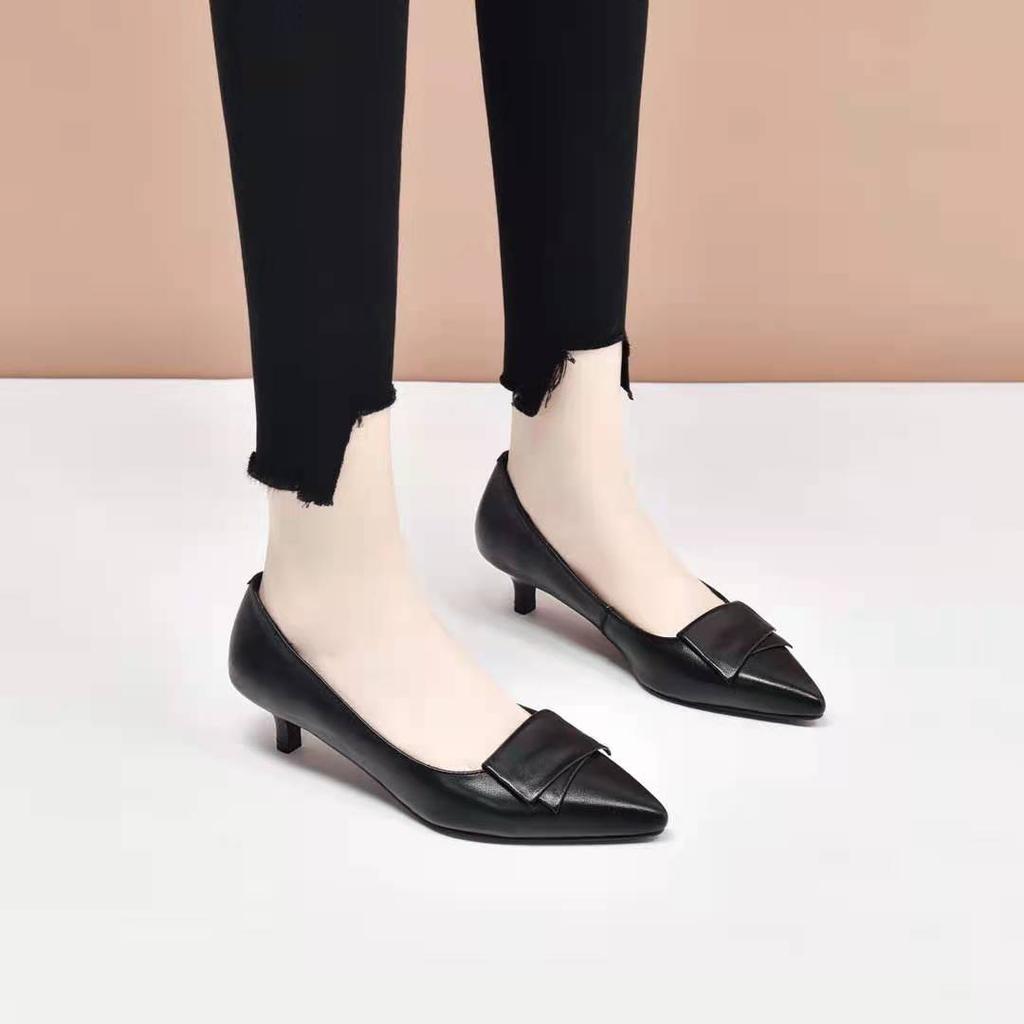 Echtleder Schuhe Damen Pumps mit spitzer Zehe Hohe Absätze Flach Mode Schwarz Arbeitsschuh Damen Partyschuhe Übergröße 33-40