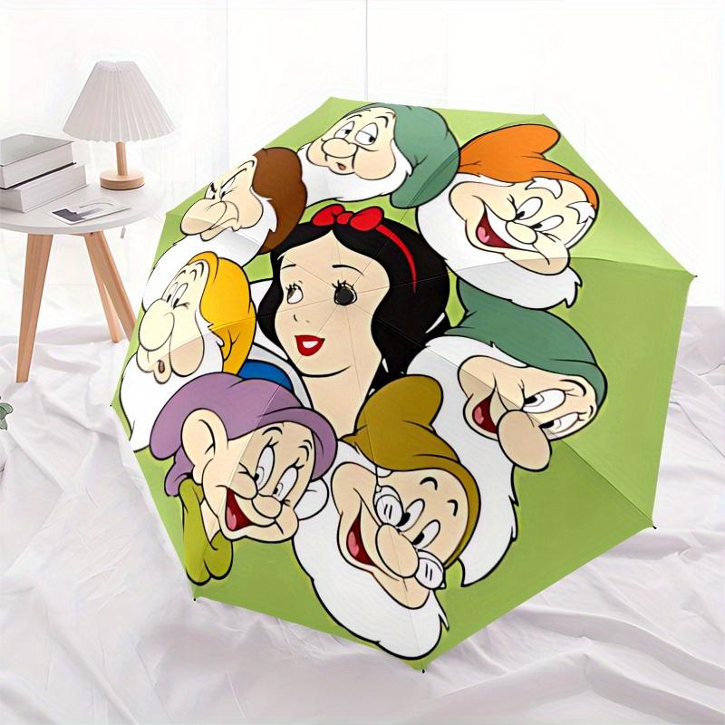 Disney Snow White, Seven Dwarfs Automatic Open/Close Umbrella - Cute Umbrella with Cute Design, Portable 3-Fold Compact Umbrella for Men & W
