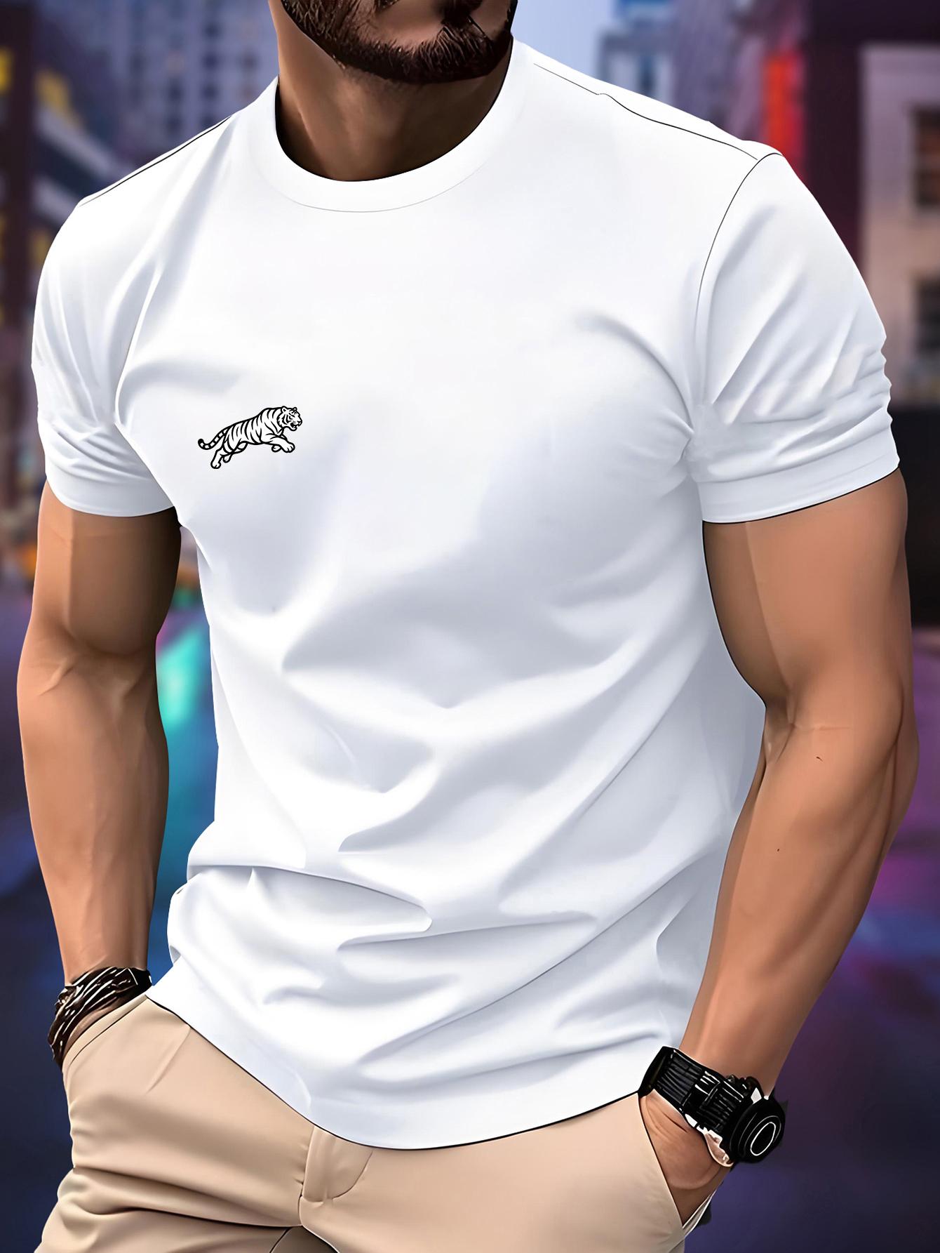 

New Men‘s Running T-shirt Spring/Summer Thin Top White Tiger Print Quick Dry Short Sleeve Breathable Fitness Sports T-shirt XS белый