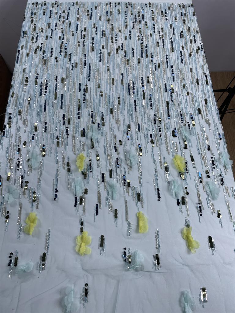 Luxurious Nigerian African Beaded Lace Fabric 2025 High Quality Sequins Flower Embroidery French Lace Fabric For Sewing Dress