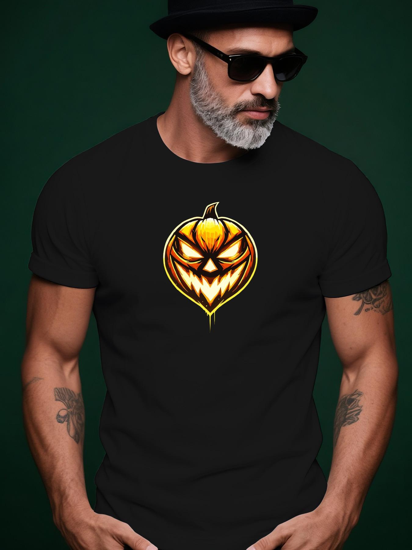 Short Sleeve Tshirt with Golden Black Smiling Pumpkin Fac... XXL