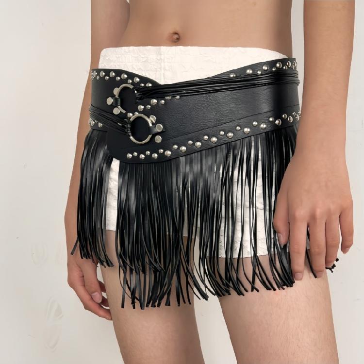 Punk Adjustable Fringe Waistband PU Waist Belt For Women Men Effortless Style Upgrade