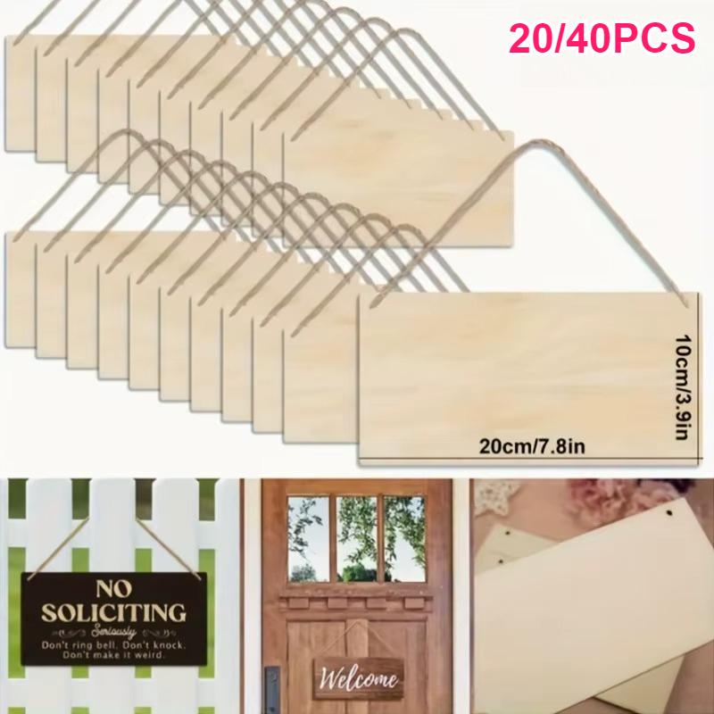 20/40pcs Wooden Sign Blank Rectangular DIY Painting Graffiti Crafts Hanging Ornaments for Festivals Weddings Parties Home Decor