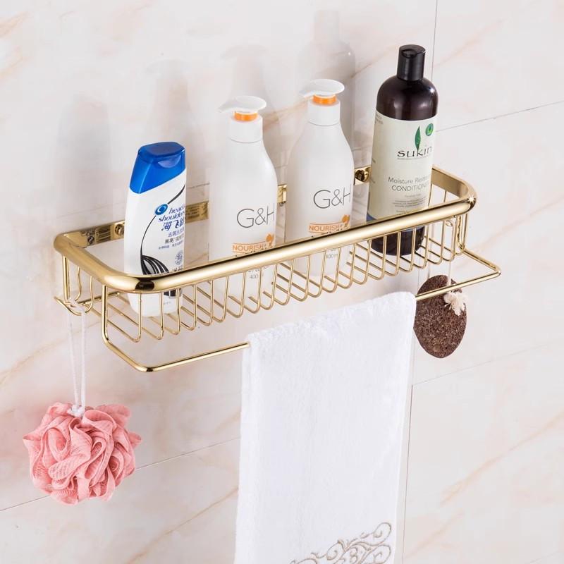 Tuqiu Gouden Badkamerplank met handdoekhouder Roségoud Doucheplank Messing Badkamerhoekplank Zwarte KeukenOpberger