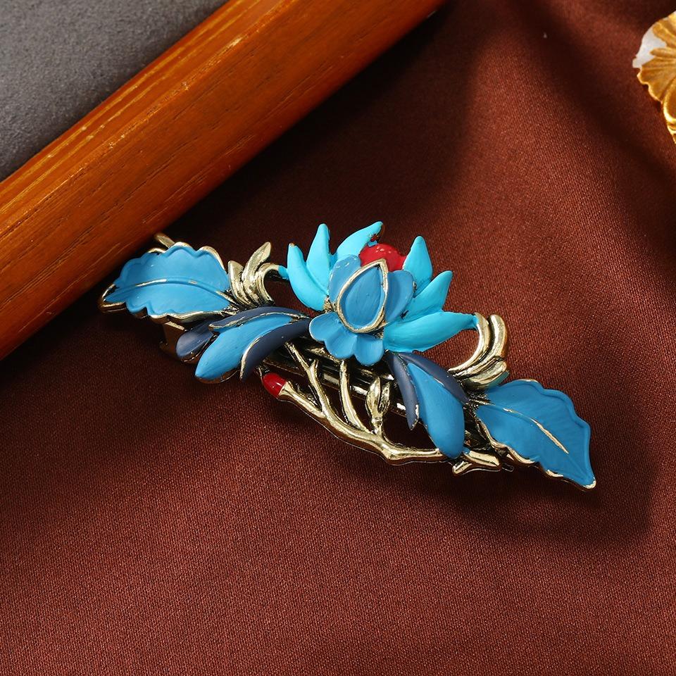 

Elegant Pearl Enamel Hair Clip Intricate Floral Design Border Vibrant Blue Enamel Accents Perfect Adding Oriental Charm Hanfu