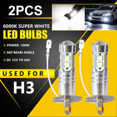2 Pièces Kit de Conversion Ampoule LED H3 pour Phare Antibrouillard de Voiture CC 12V-24V 100W 360 Degrés Super Lumineux Canbus 6000K