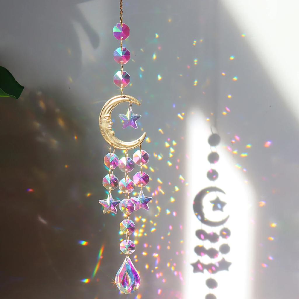1 Piece Sun Moon Prism Pendant Crystal Wind Chime - Suncatcher, Bedroom Balcony Patio Decor, Good Home Decorations