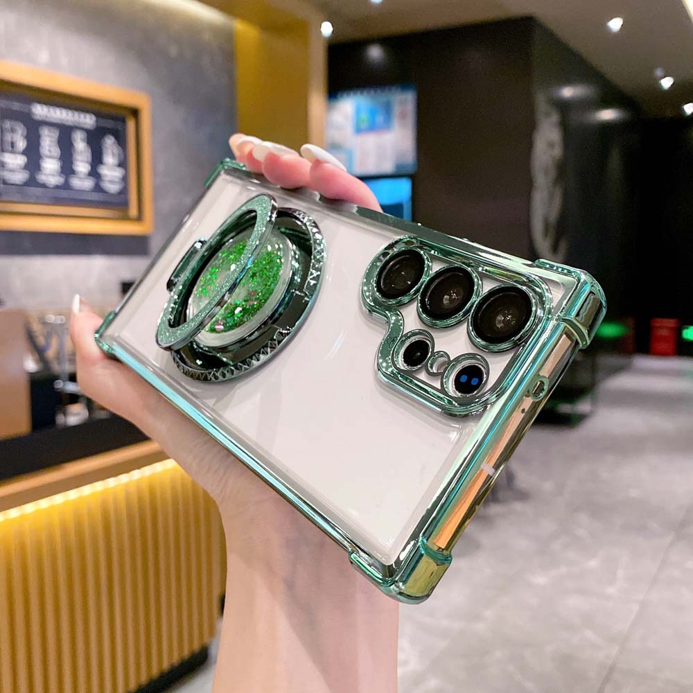 

S24 S25 Четыре угла анти-падение прозрачный гальванизированный подставка защитный чехол для Samsung Galaxy S25 S24 Ultra S23 S22 Plus Galaxy S25 Ultra зелёный