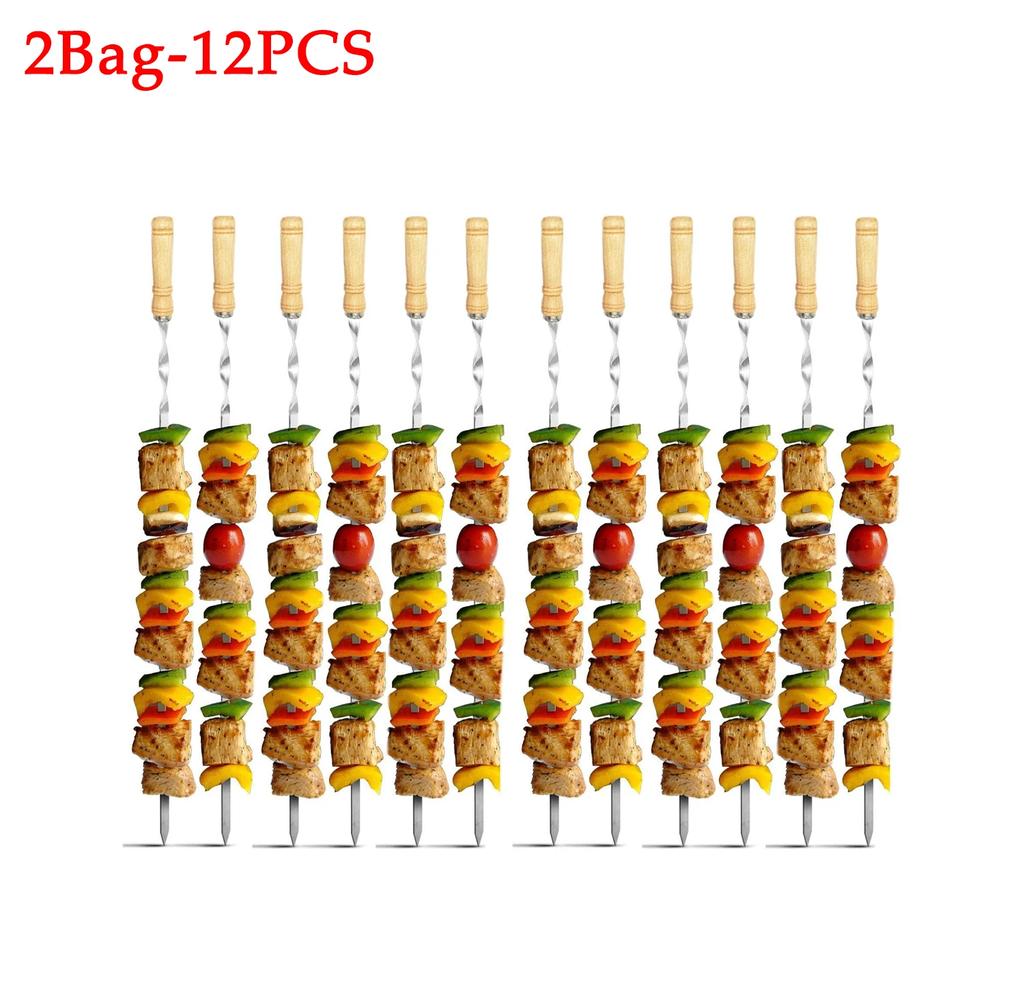 30PCS Barbecue Flat Stick Steel Brazier Wooden Handle Big Flat Stick Outdoor Barbecue Tools Stainless Steel Barbecue Stick