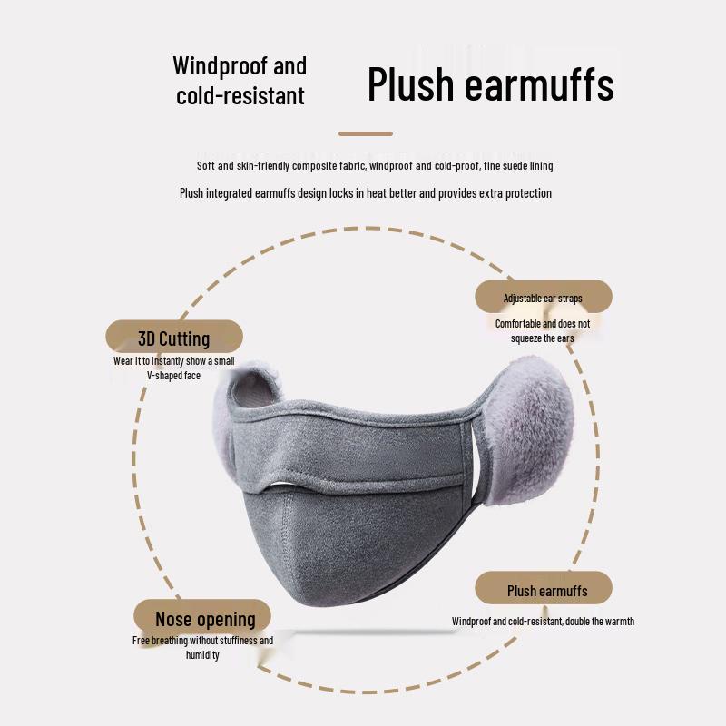 Unisex Plush Winter Face Mask with Earmuffs: Anti-Wind Cycling Shield for Cold Protection