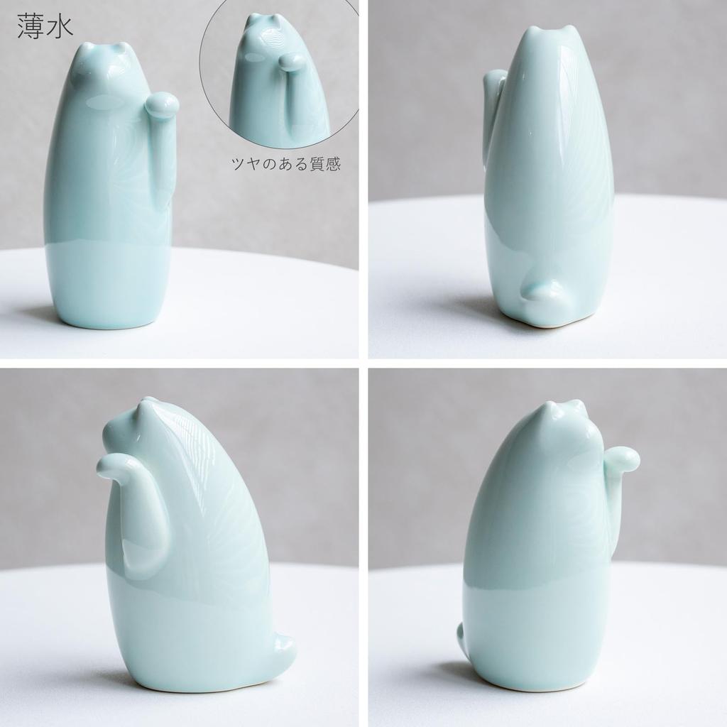 SETOMANEKI Seto Lucky Simple Interior Decoration Maneki-neko (beckoning Cat), Ware, Charm, Ornament, (light Blue, Small)